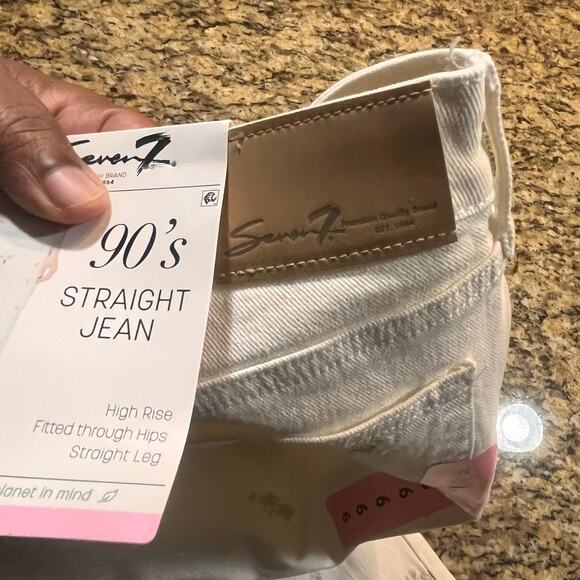 NWT Seven7 Women’s Size 6 90’s Straight Jean Cream Embroidered High Rise Floral - Picture 8 of 11